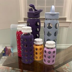 6 Life Factory Glass Water Bottles-assorted sizes
